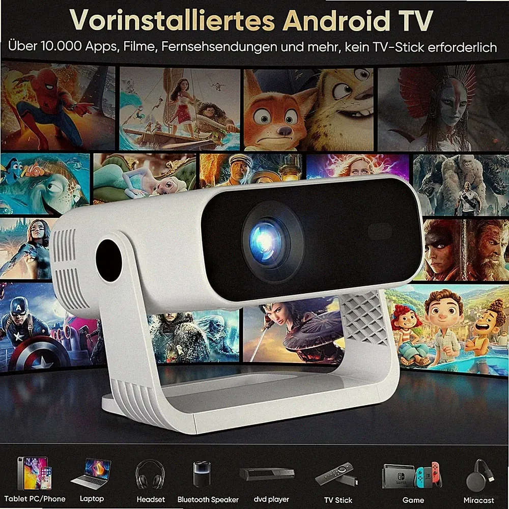 Android 14 Smart Mini Beamer Full HD 1080P - 4K 20000 Lumen - WiFi 6 BT 5.2 OVP