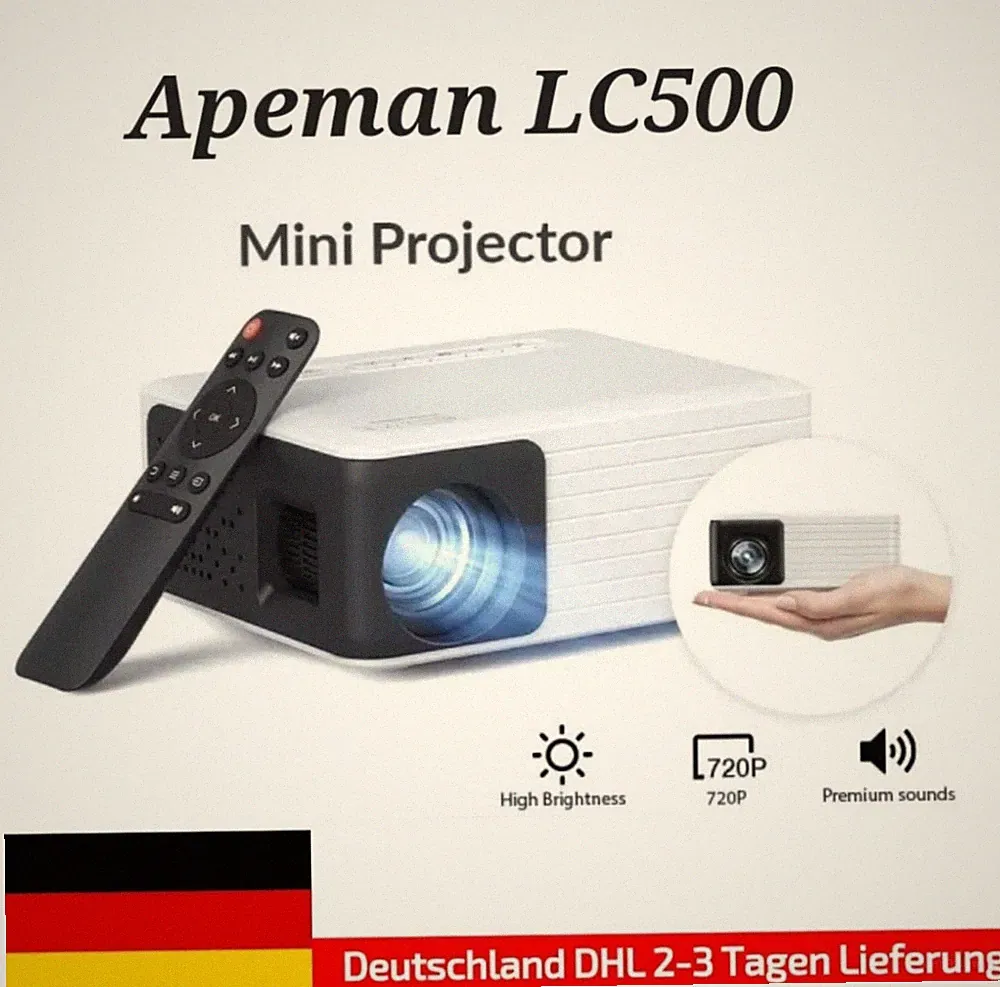 Apeman Wifi Wireless Mini LED Projektor LC500 Heimkino Beamer HD HDMI VGA USB