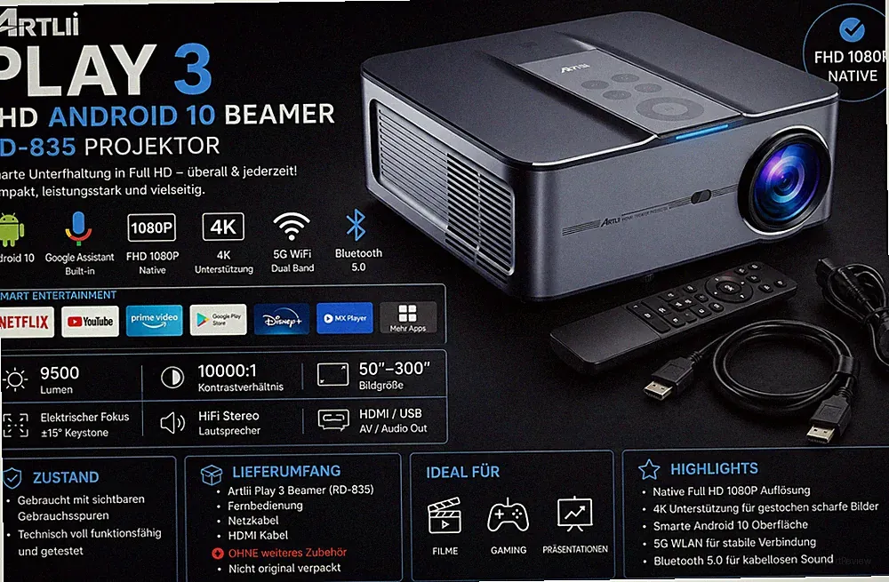 📽 Artlii Play 3 Beamer FHD Android 10 5G WLAN RD-835 Bluetooth Projektor 4K