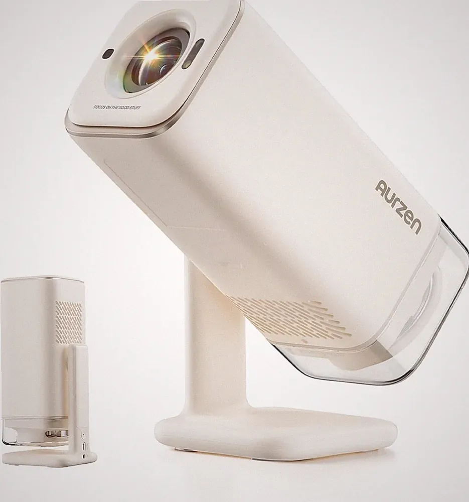 Aurzen Boom Air Mini Beamer mit Google TV&NetfIix, 4K Unterstützt, Aufladbar via