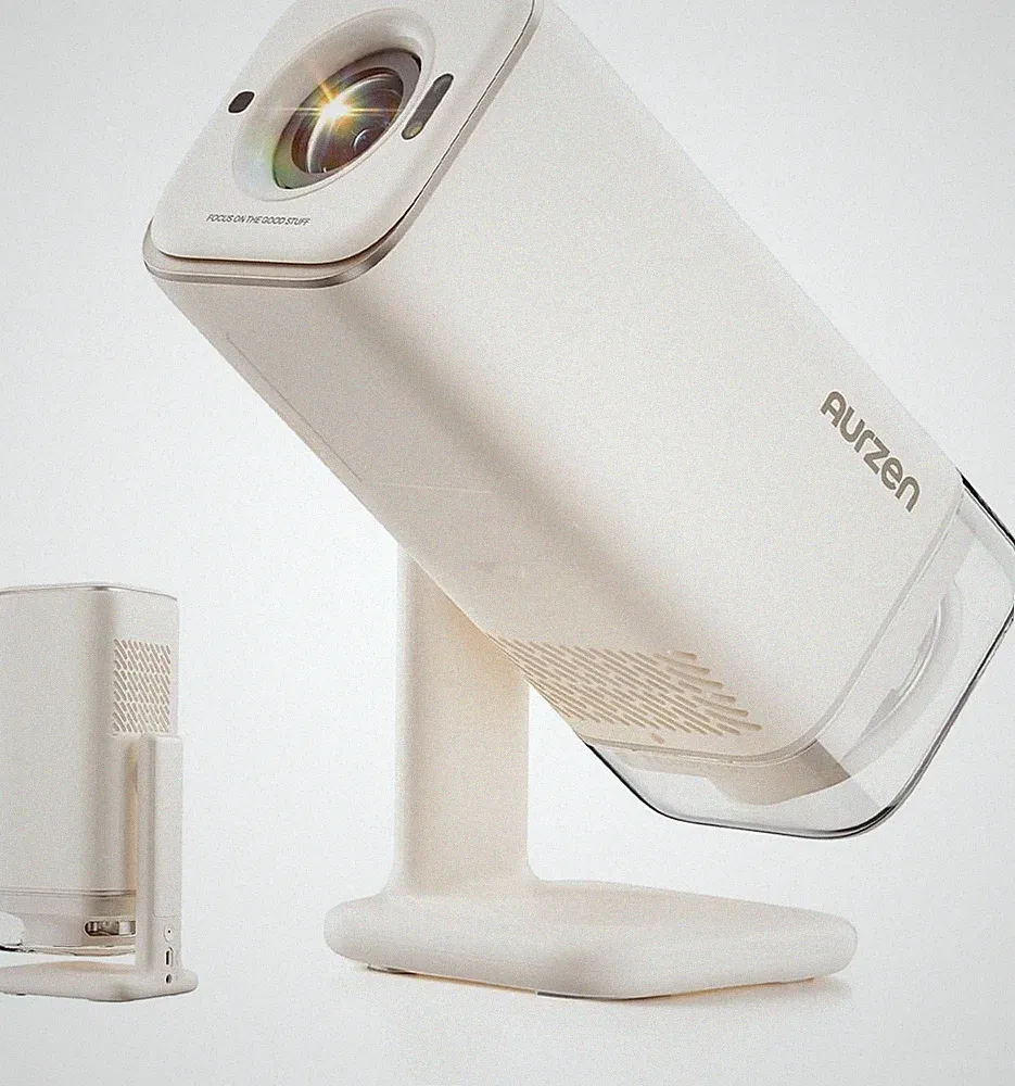 Aurzen Boom Air Mini Beamer mit Google TV&NetfIix, 4K Unterstützt, Aufladbar via