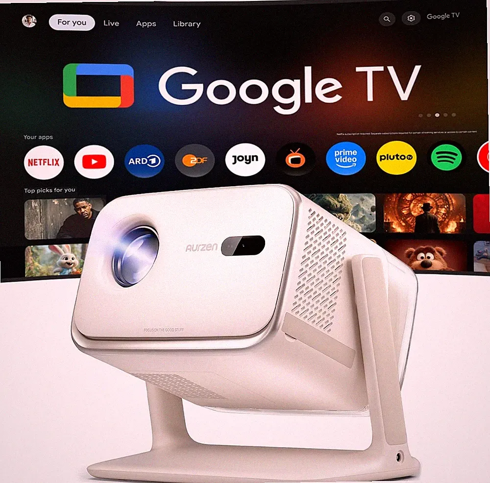 Aurzen Boom Mini 4-in-1 Smart Beamer mit Google TV, 4K Unterstützt Heimkino