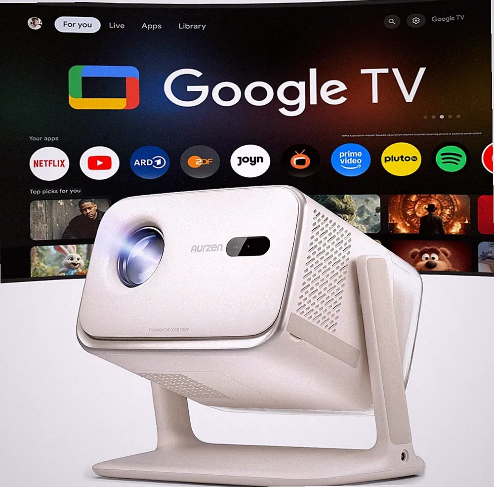 Aurzen Boom Mini 4K Beamer mit Google TV, 500 ANSI, 108