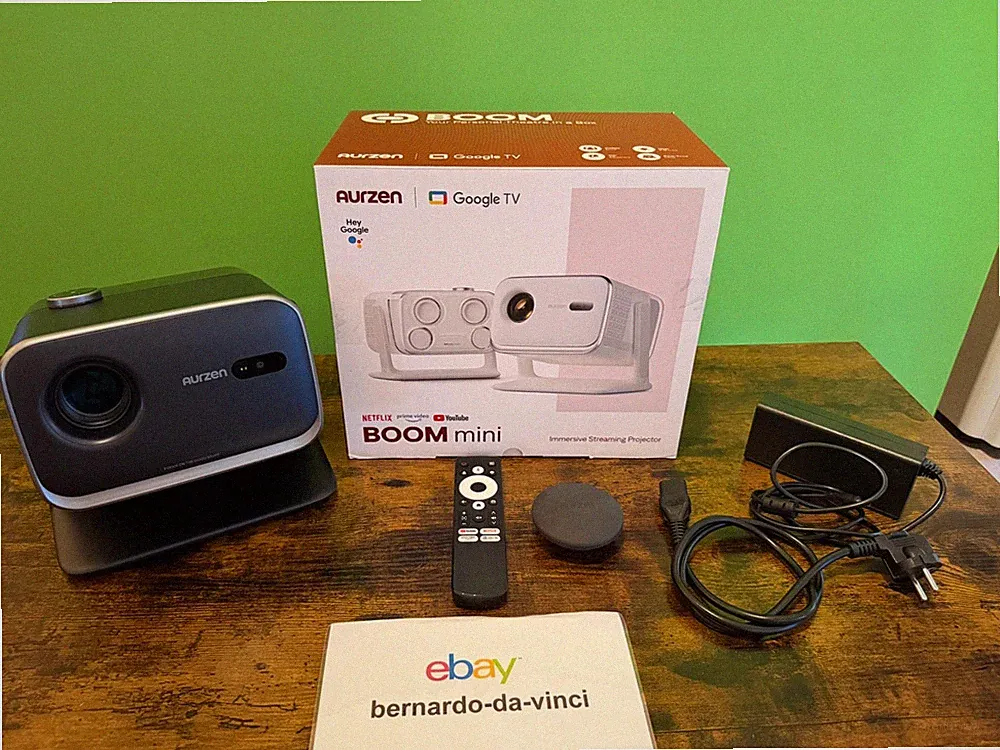 Aurzen Boom mini Smart Beamer mit Google TV, 20W Dolby Audio