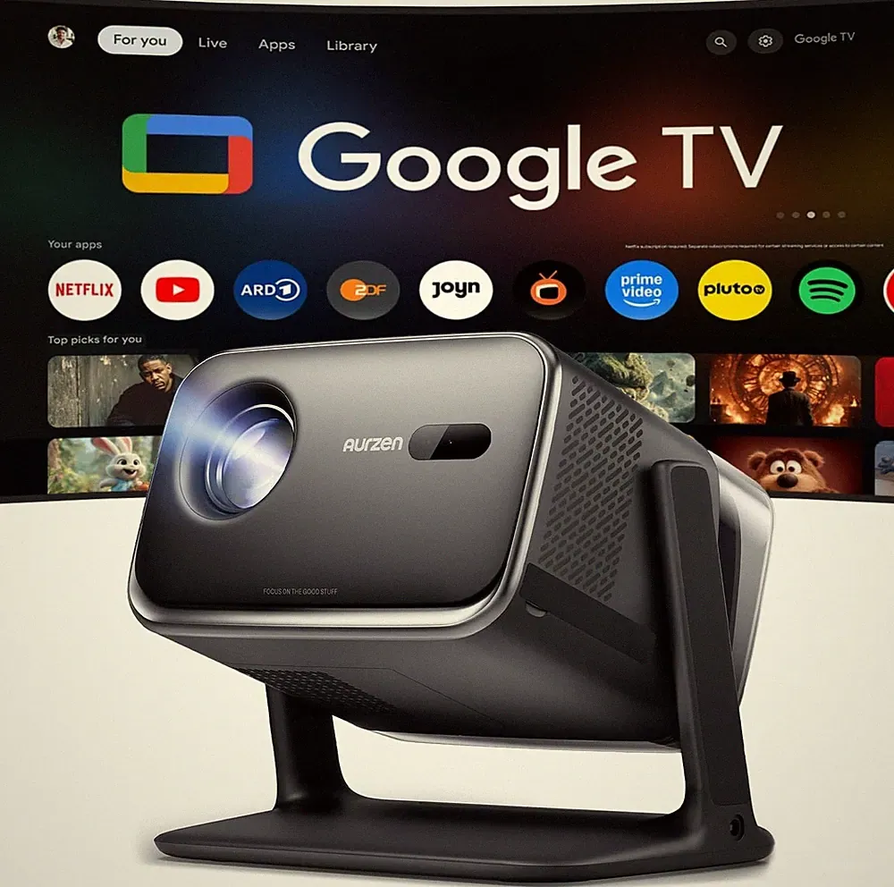 Aurzen Boom mini Smart Beamer Outdoor mit Google TV, 20W Dolby Audio | 4K-Unters