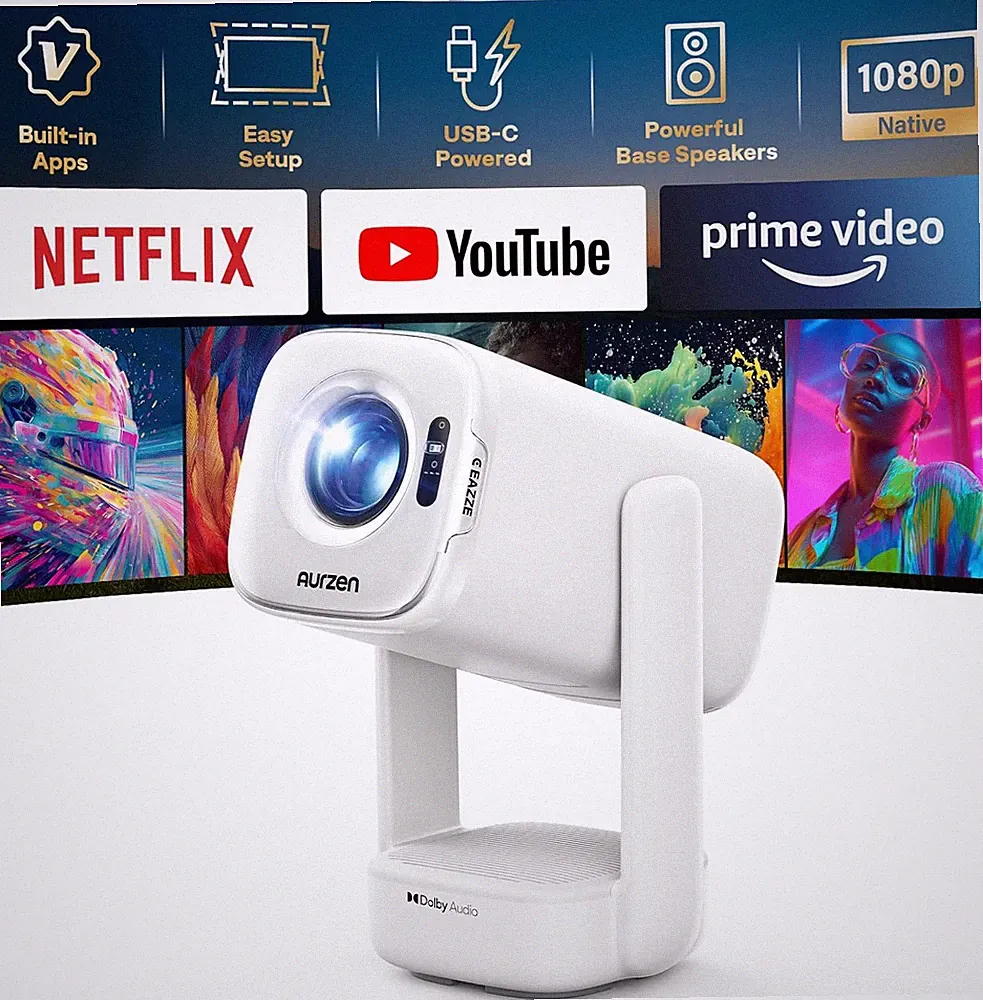 Aurzen D1 Air Smart Beamer Mit Netflix, 16W Dolby Audio, Beamer Outdoor 1080P Mi