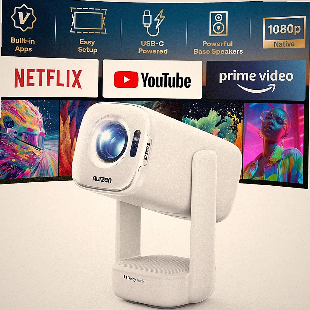 Aurzen D1 Air Smart Tragbarer Projektor Integrierte Netflix App Native 1080P HDR10