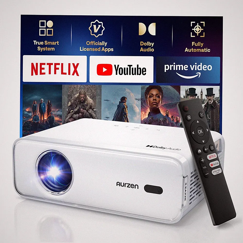 Aurzen Eazze D1 Projektor, weiß, 4K, Full HD, WLAN, Bluetooth, Autofokus