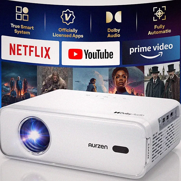 Aurzen EAZZE D1 Smart Beamer 1080P Heimkino mit Netflix und Dolby, Tragbar, Weiß