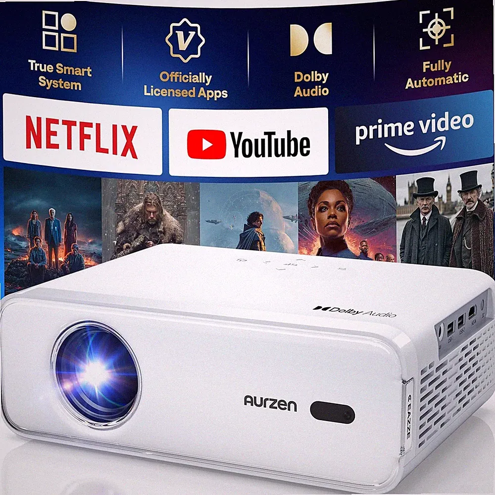 Aurzen EAZZE D1 Smart Beamer mit Netflix, 1080P, 4K Unterstützung, WiFi, Dolby
