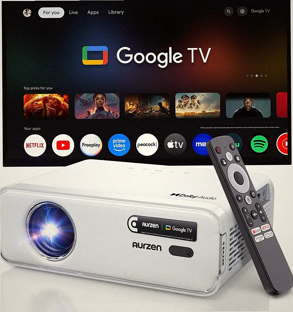 Aurzen Eazze D1G Beamer Mit Offiziellem Google TV, Smart Beamer 4K Unterstützt F