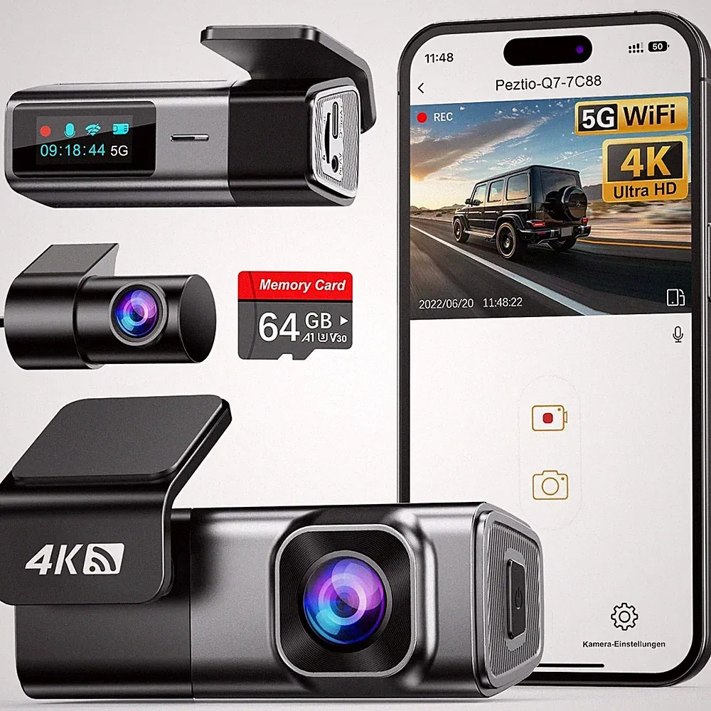 Auto Vorne Hinten 4K+1080P Navycrest 5GHz WiFi Dash Cam mit 64GB SD Karte Dual