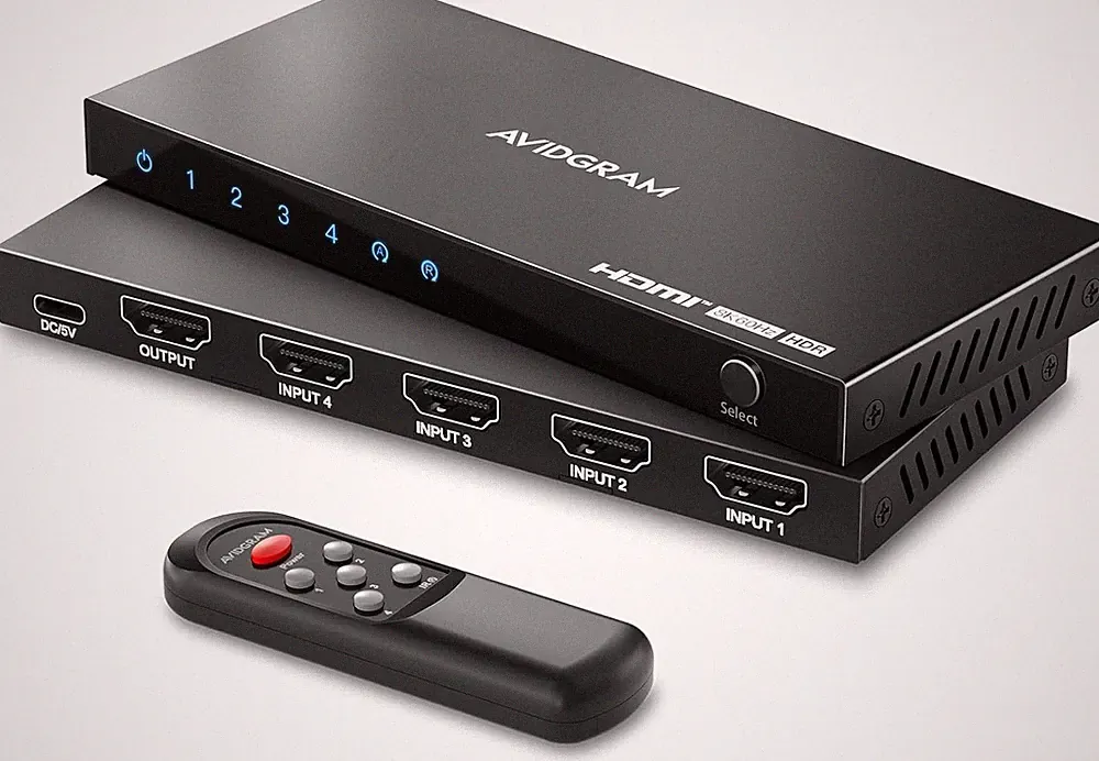 AVIDGRAM HDMI 2.1 Switch 8K 60Hz, 4 in 1 Out Mit Ir-Fernbedienung, 4 Port 4K 120