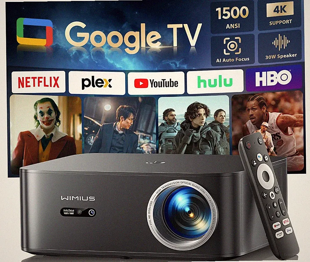 Beamer 4K [1500 ANSI|Google TV] FHD 1080P Beamer Heimkino 4K Unterstützt