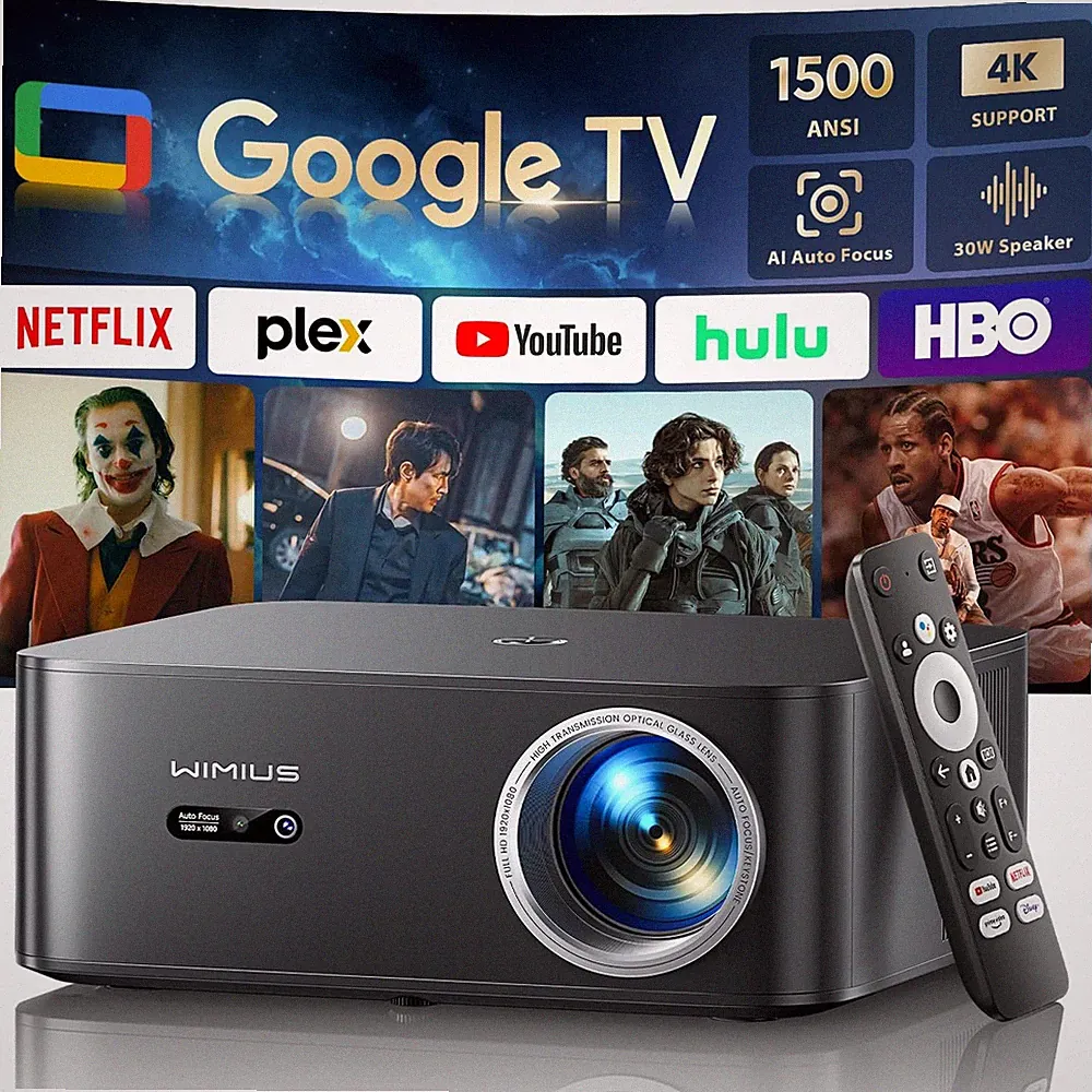 Beamer 4K [1500 ANSI|Google TV] FHD 1080P Heimkino Schwarz