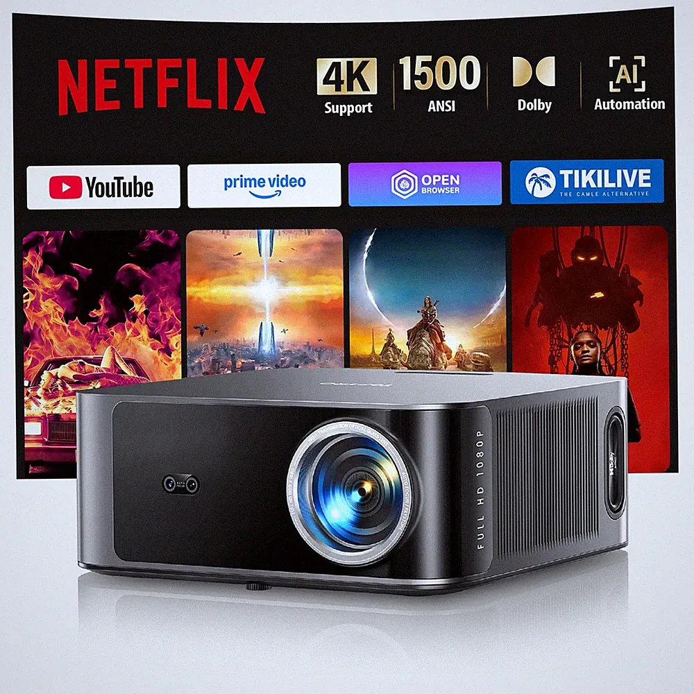 Beamer 4K, 1500 ANSI, Smart Projektor, WiFi 6, Bluetooth 5.2, Autofokus