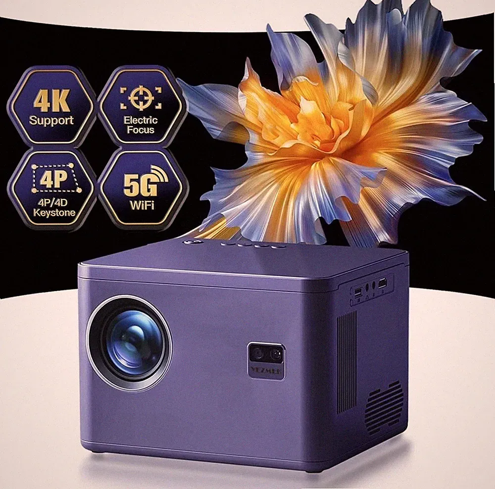 Beamer 4K [Elektrischer Fokus & 6D/4P Trapezkorrektur & Zoom], 20000L Native 108