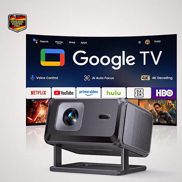 Beamer 4K Google TV App Kompatibel WiFi Bluetooth Tragbarer Projektor mit Drehst