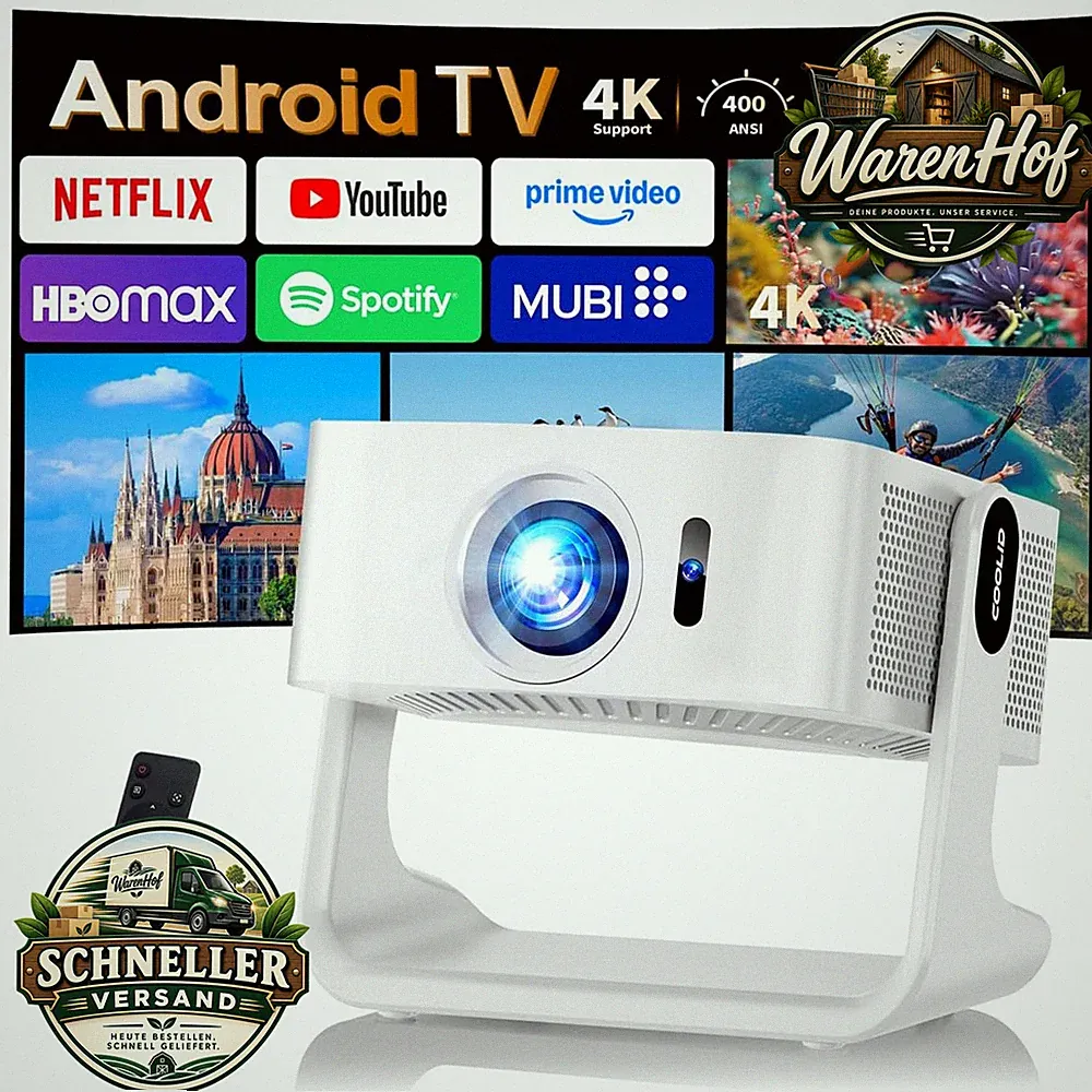 Beamer 4K Tragbar 1080P Native mit 5G WiFi 6 Bluetooth 5.4 Auto Focus Keystone