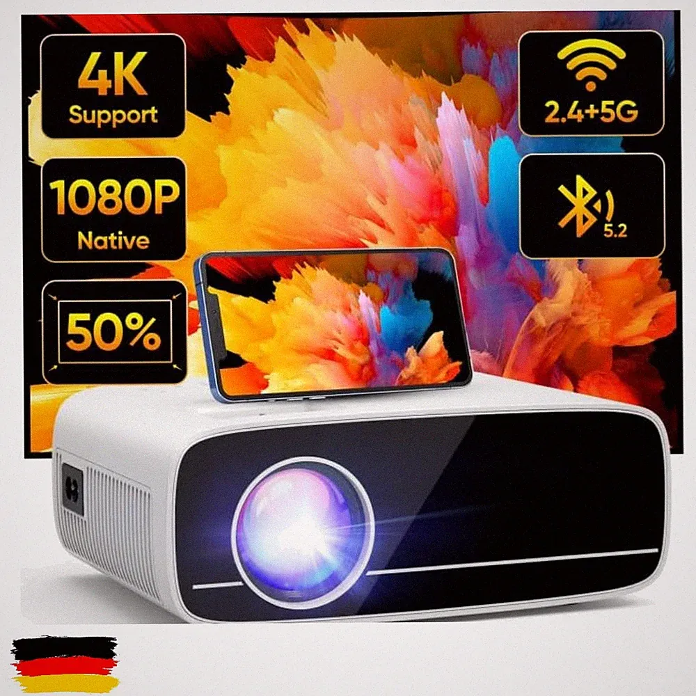 Beamer 4K Unterstützt, 15000L Native 1080P 5G WiFi Bluetooth Projektor mit 50...