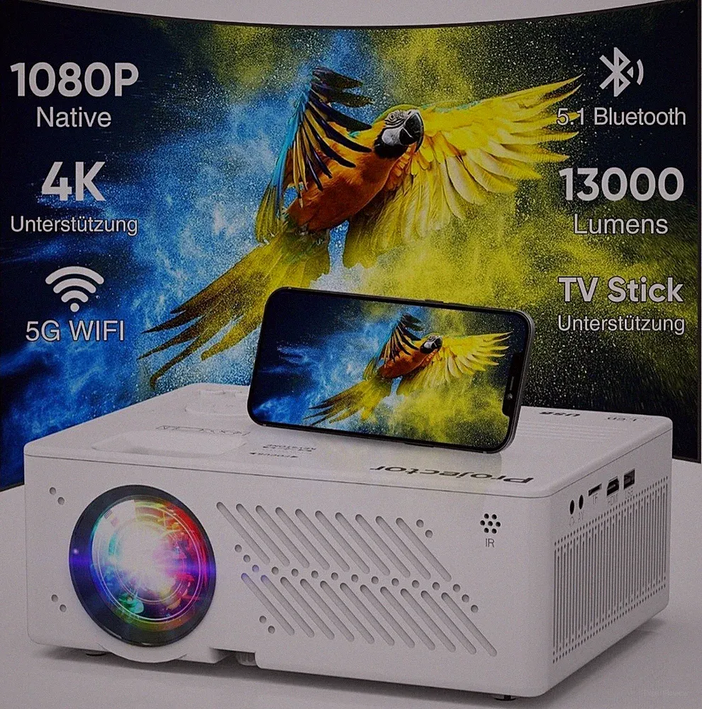 Beamer 4K Unterstützt, Nativ 1080P 19000L WiFi 6 Bluetooth 5.2 Projektor mit 50