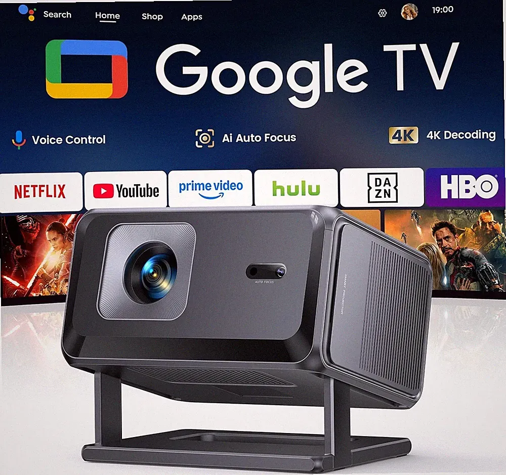 Beamer 4K Unterstützt, Smart Beamer Heimkino 1080P FHD, Autofokus & Trapezkorrek