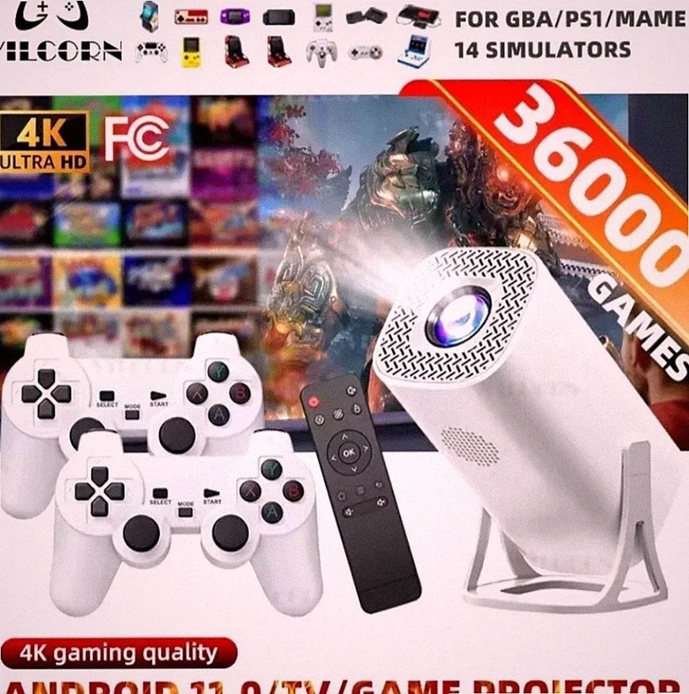 Beamer Android Retro Arcade Spielekonsole 64GB Dual Wireless Controller WLAN