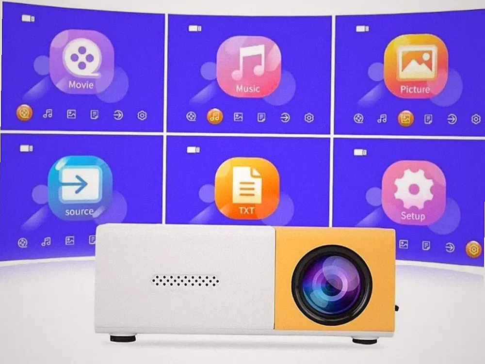 Beamer DFZHiuat Mini Beamer YG300 Tragbar LED Full HD 1080P, HDMI, Gelb