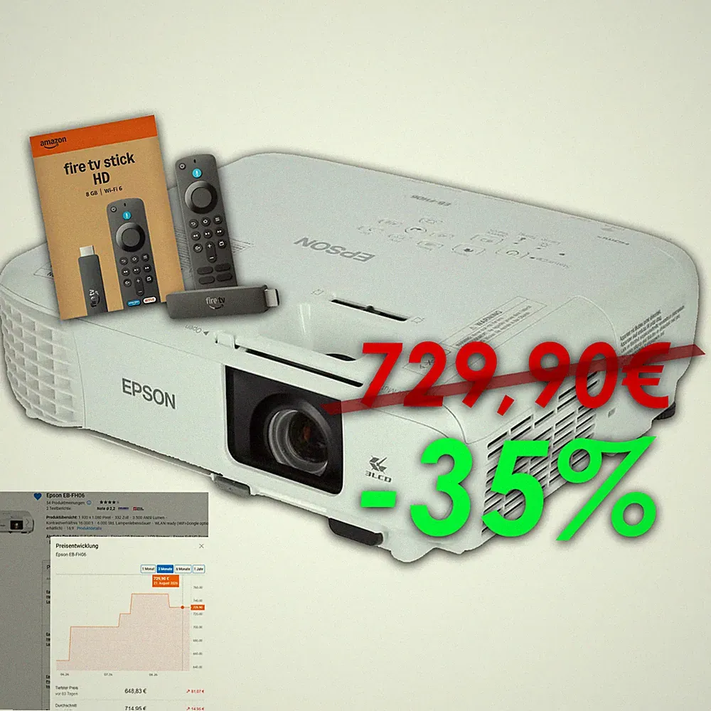 Beamer - Epson EB-FH06 Full HD-Projektor 1080P Wi-Fi 6 + Fire TV Stick