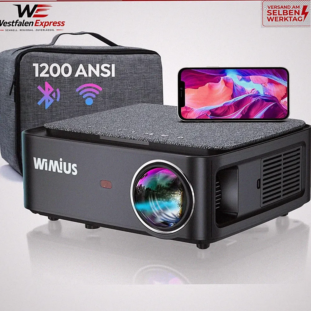 Beamer Full HD 1080P 1200 ANSI Lumen 5G WiFi Bluetooth LED Projektor 300 Zoll