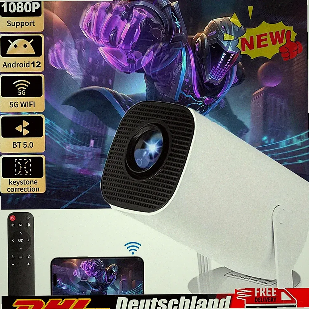 Beamer Full HD 1080P LED Projektor Heimkino 5G WiFi Bluetooth HDMI Android TV