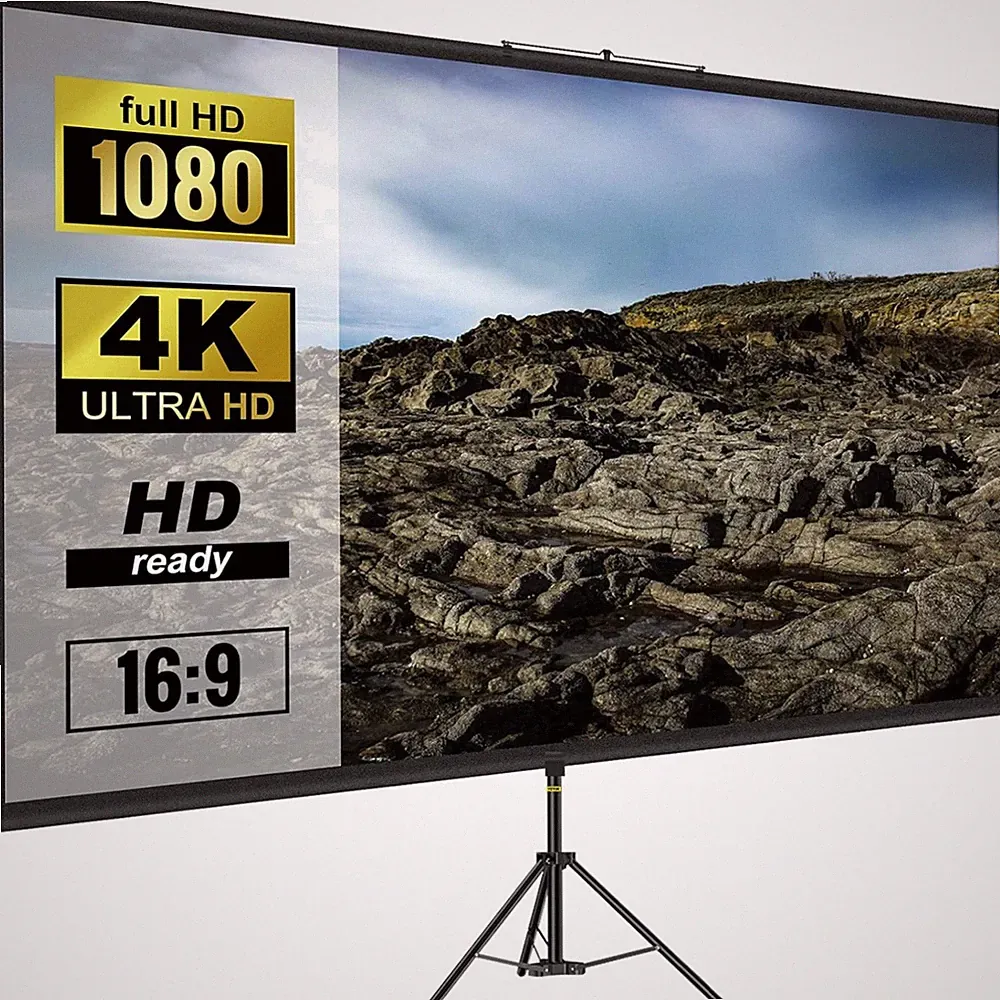 Beamer Leinwand 100 Zoll 4K HD Präsentationswand Stativ 227x127cm Rolloleinwand