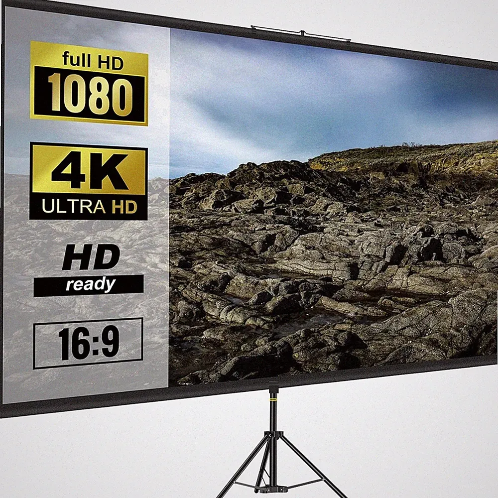 Beamer Leinwand 100 Zoll 4K HD Projektionsfläche Stativ Heimkino 160 Grad 16:9