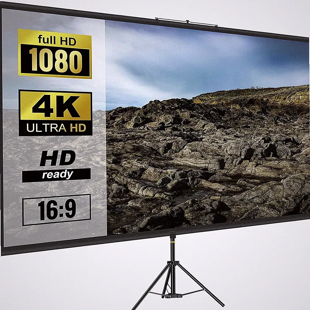 Beamer Leinwand 100 Zoll 4K HD Stativ Projektionsfläche 227x127cm Rolloleinwa...