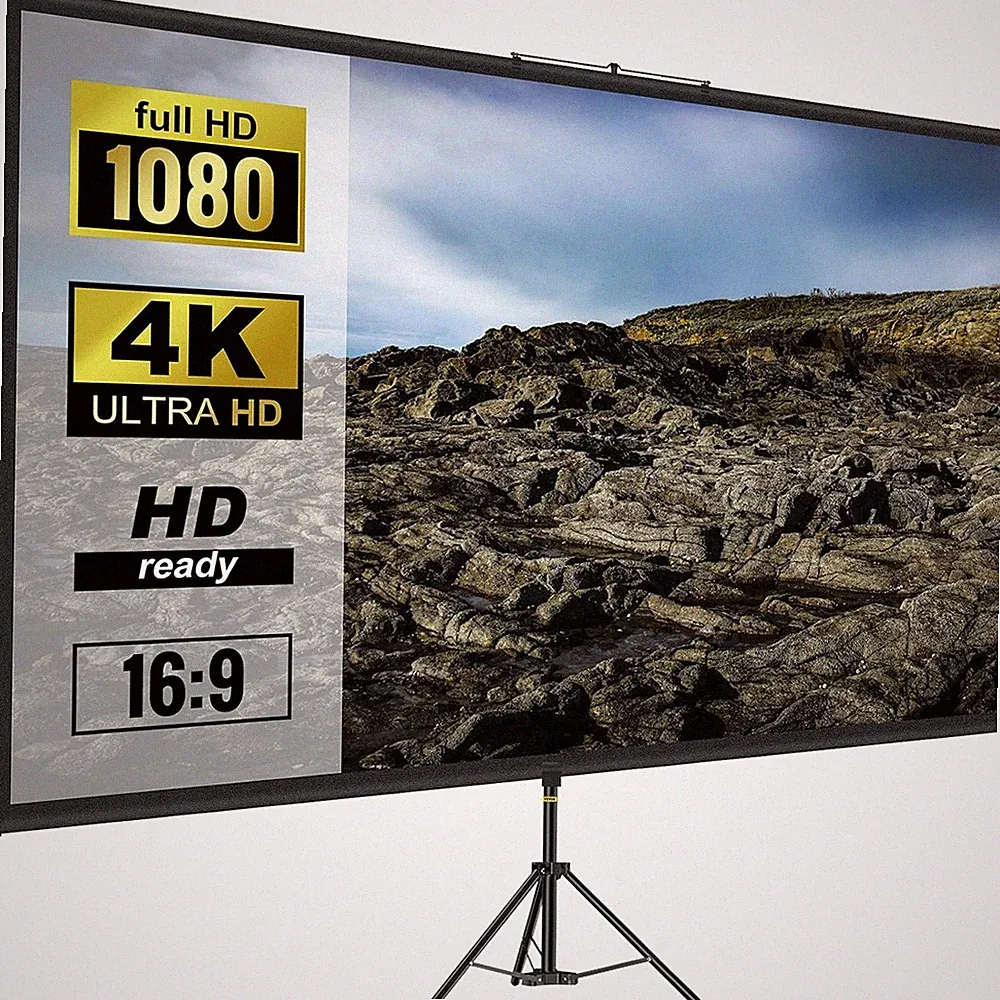 Beamer Leinwand 100 Zoll 4K HD tragbar höhenverstellbar Heimkino Präsentation
