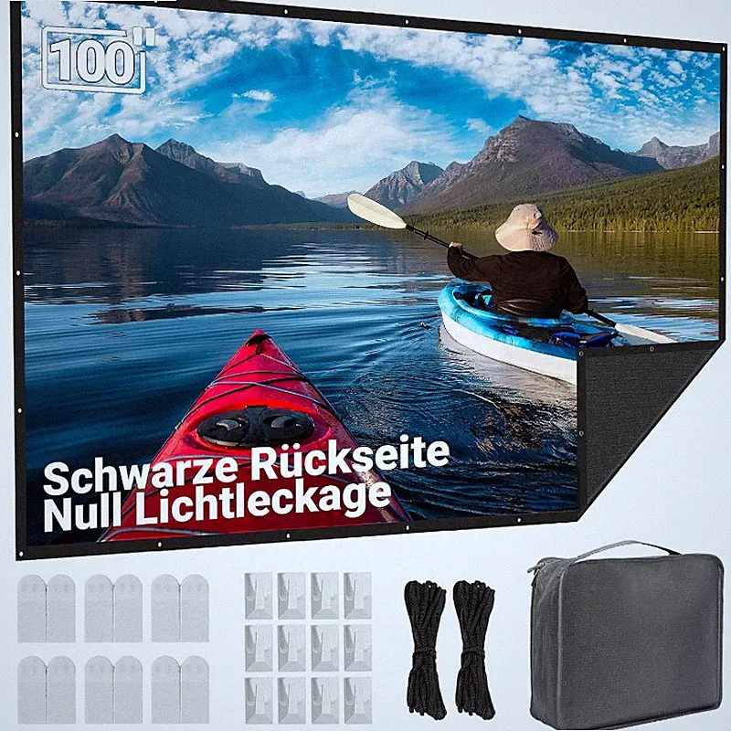 Beamer Leinwand 100 Zoll Faltbar Schwarz Undurchsichtig Tragbar für Heimkino