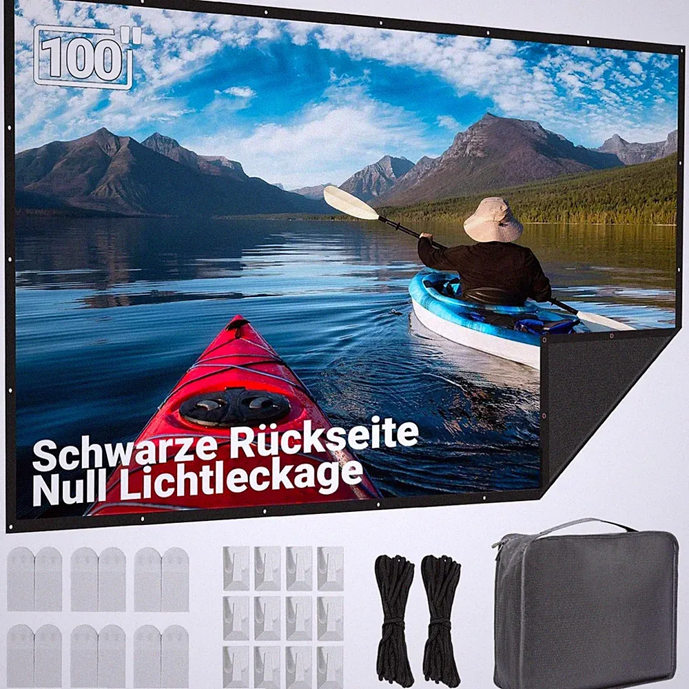 Beamer Leinwand 100 Zoll Projektionswand Schwarz Faltenfrei Wandmontage