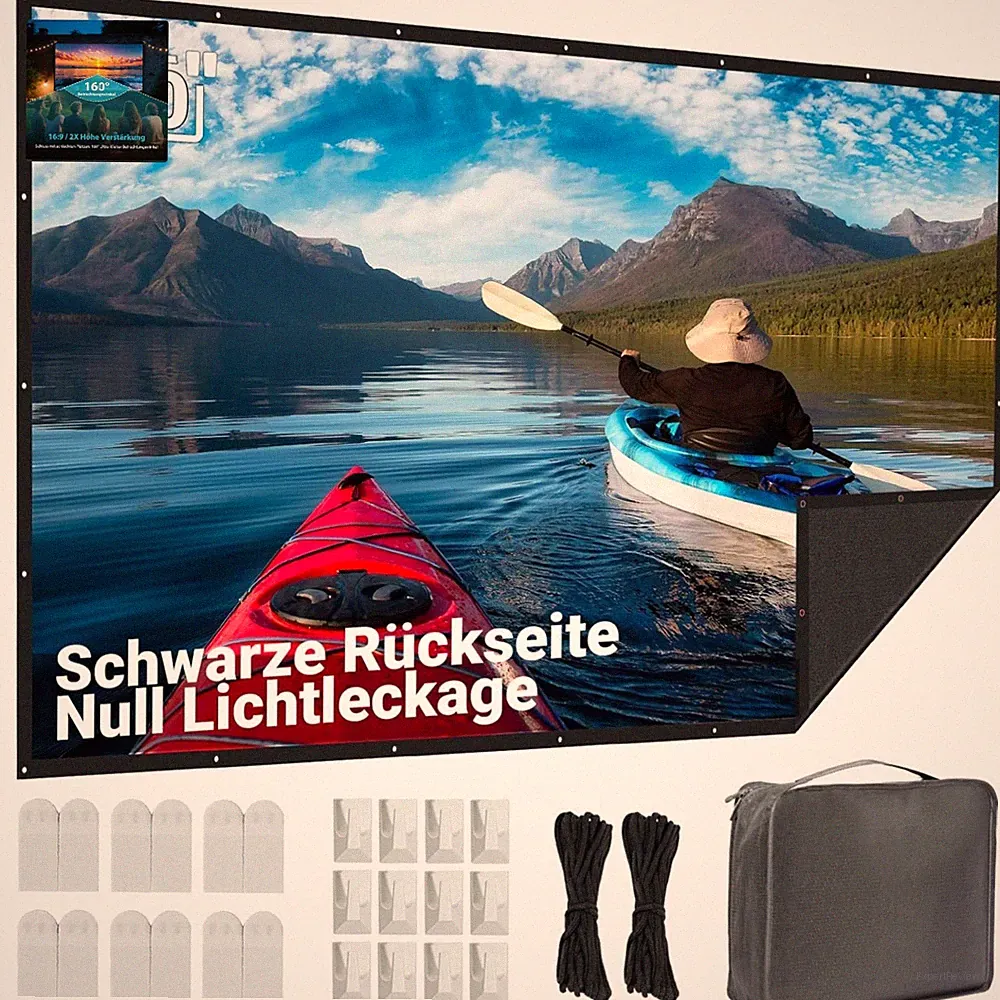 Beamer Leinwand 100 Zoll Projektionswand Tuch schwarzer Rücken Heimkino