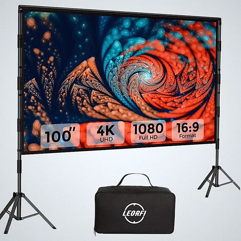 Beamer Leinwand 100 Zoll Stativ Tragbare Projektorleinwand 16:9 4K HD Outdoor