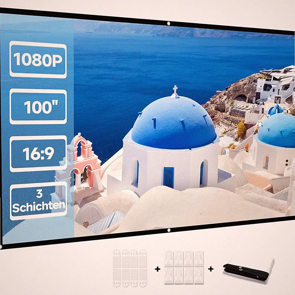 Beamer Leinwand 100 Zoll Tragbar Faltbar Full HD camping Heimkino