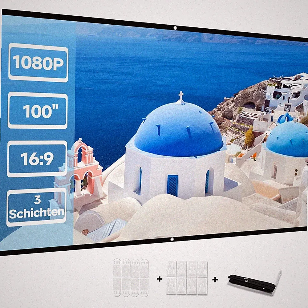 Beamer Leinwand 100 Zoll Tragbar Faltbar HD Camping Heimkino Projektor