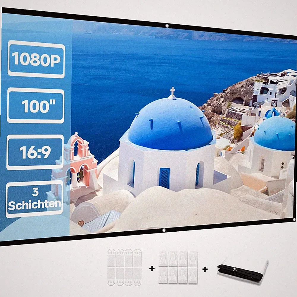 Beamer Leinwand 100 Zoll Tragbar flickerfrei Heimkino Camping Projektor