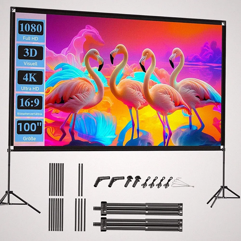 Beamer Leinwand 100 Zoll Tragbar Stativ HD 4K Gartenkino Heimkino