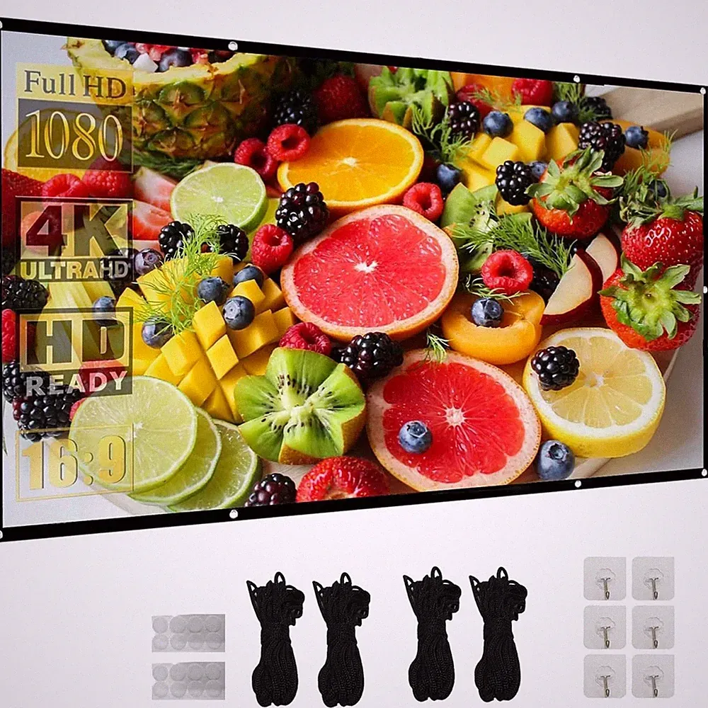 Beamer Leinwand 120 Zoll 16:9 Faltbar 4K Tragbar Heimkino Outdoor Beidseitig