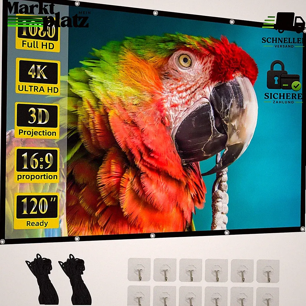 Beamer Leinwand 120 Zoll 16:9 Faltbar HD Doppelseitige Projektion 265x149cm