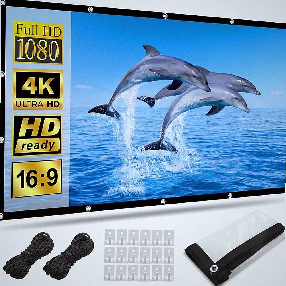 Beamer Leinwand 120 Zoll 16:9 HD 4K Projektionsschirm faltbar Wandmontage