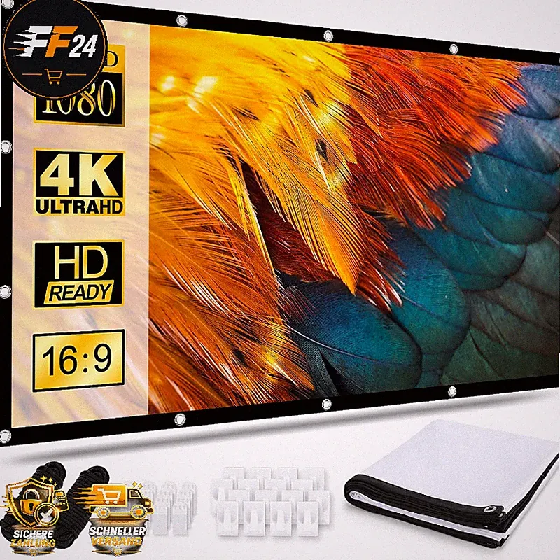 Beamer Leinwand 120 Zoll 16:9 HD Faltbar Anti-Falten 265x149cm Tragbar für