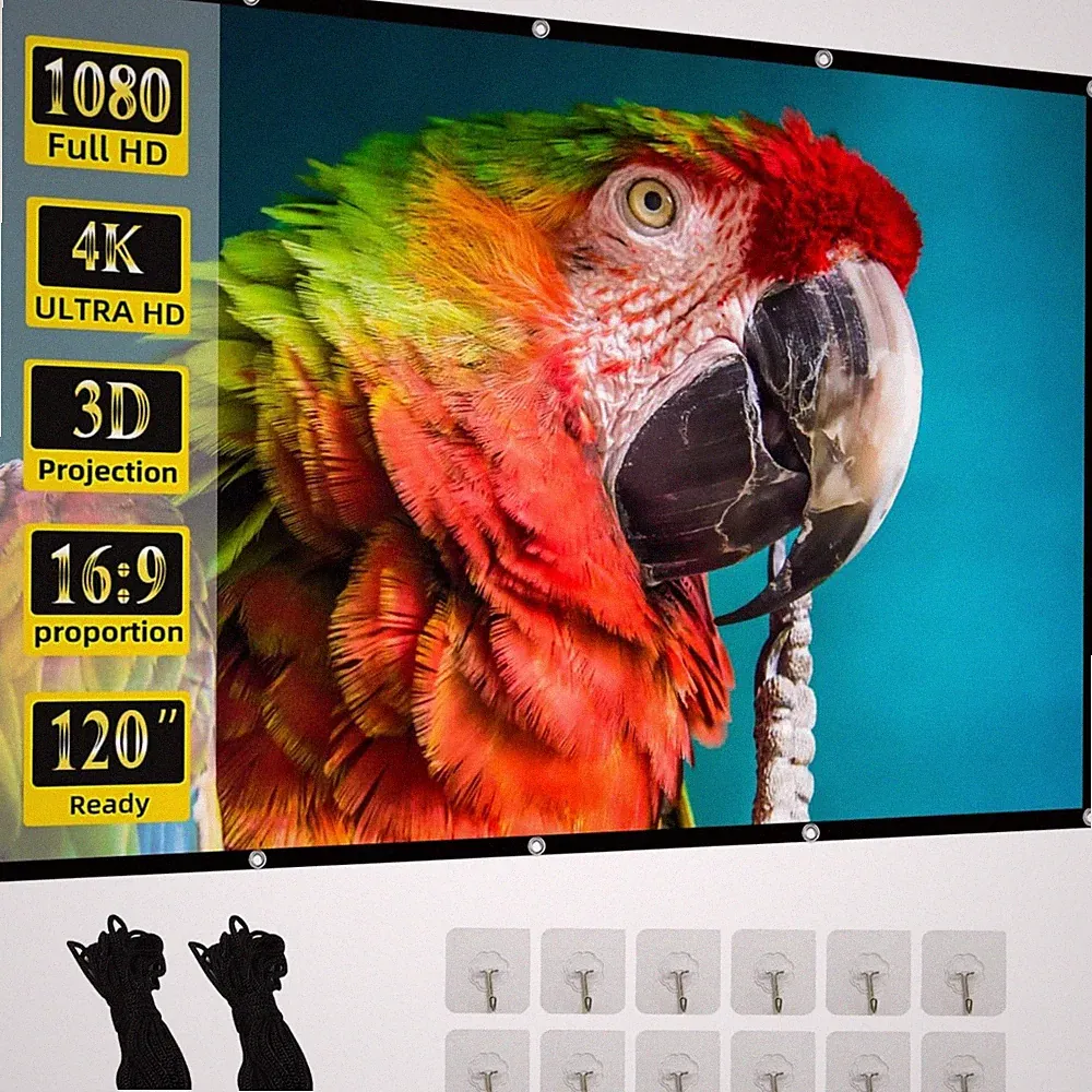 Beamer Leinwand 120 Zoll 16:9 HD tragbar faltbar für Außen und Heimkino