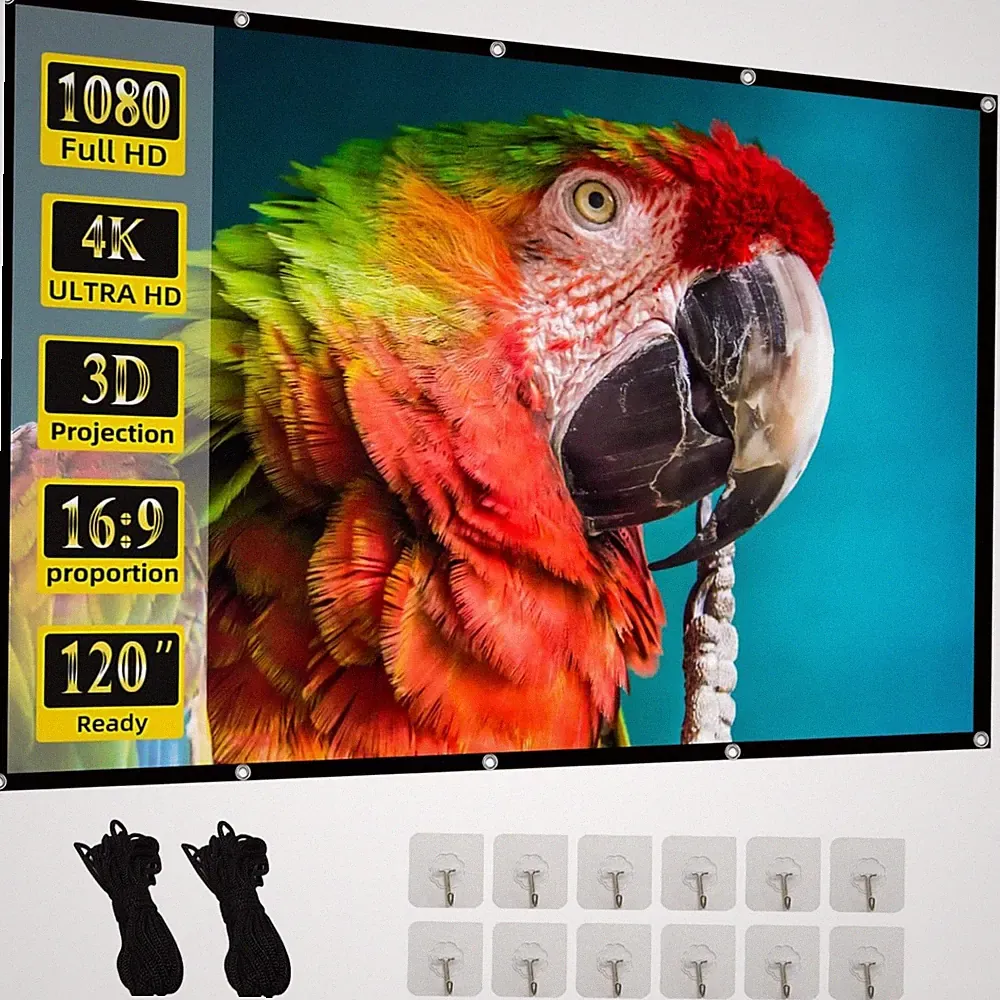 Beamer Leinwand, 120 Zoll, Faltbar, 16:9, Doppelseitig, HD, tragbar