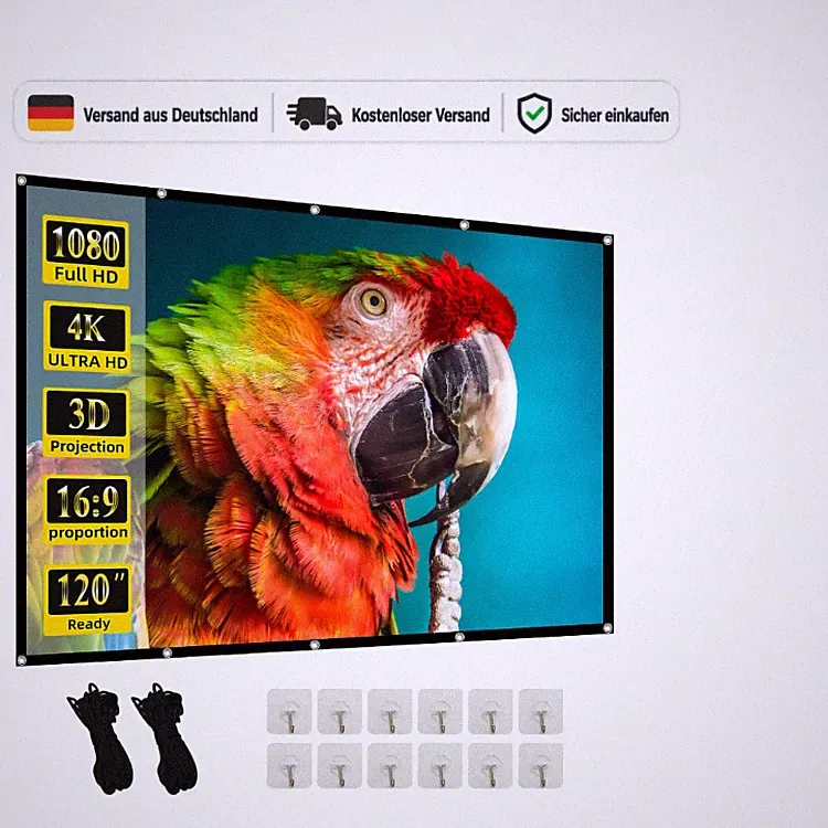 Beamer Leinwand 120 Zoll Faltbare Projektor-Leinwand für Heimkino 265x149 cm